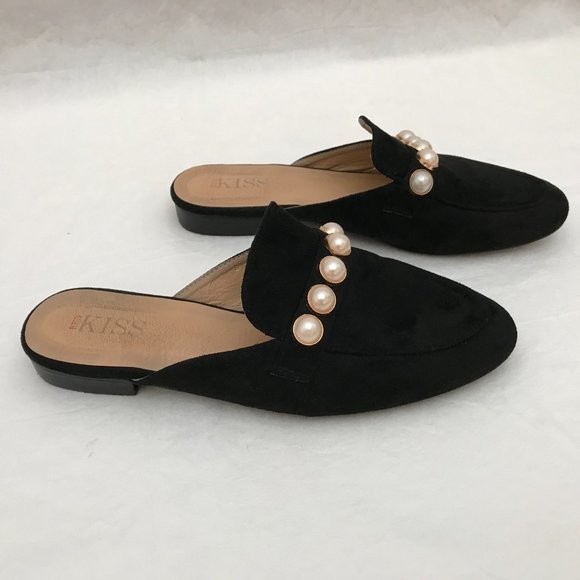 RED KISS Women's Velvet Pearl Strap Slip on slide loafer Shoes - Picture 4 of 7